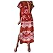 Produktbild KIMODO Damen Strandkleid Bohemian Lang Kleid Sonnenblumendruck Sommerkleid Kurze Ärmel Boho Lässig Maxikleid Rüschenkleid (Rot, 3XL)