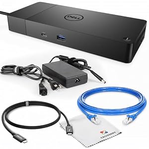 Paquete de estación de acoplamiento Dell WD19S con soporte USB-C y monitor dual. El paquete completo incluye base Dell WD19S, adaptador de corriente de 180 W, cable Thunderbolt 3 y Ethernet, paño de microfibra (renovado)