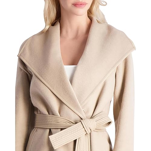 TAHARI Juliette Women's Wool Blend Double Face Faux Leather Trim Belted Coat2