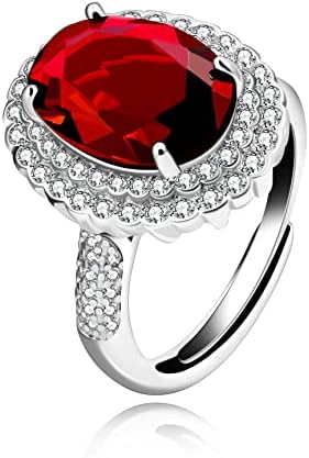 Uloveido Adjustable Big Oval Cubic Zirconia Ring, Solitaire Split Shank Rings Wedding Engagement Jewelry