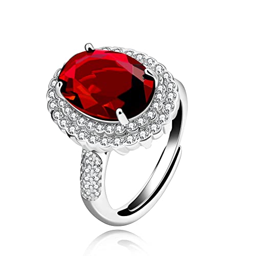 Image of Uloveido Simulated Ruby Birthstone Oval Rings Red Cubic Zirconia Engagement Wedding Ring Women Adjustable Open Size Y664 (Red)