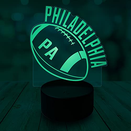Image of CLORURBANLIVE 3D Football Philadelphia Night Light 3D Illusion Lamp with Remote Control 16 Color Options Sports Decor Lighting for Fans (Philadelphia Multicoloured)