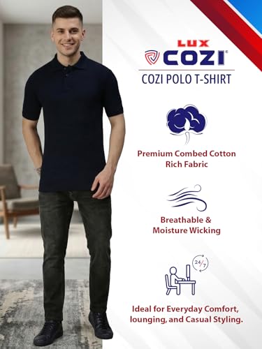 Image of Lux Cozi Men's Cotton Solid Polo Tshirt | Collar Tshirts | Half Sleeves | Stylish & Premium All Day Wear | Pack of 1