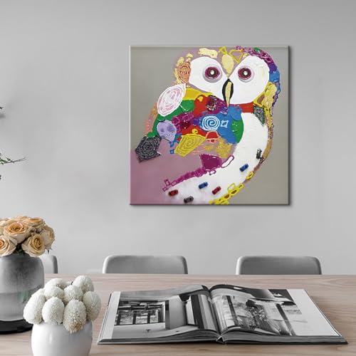 動物 絵画 インテリア 油絵 玄関 絵 アートパネル 飾る アート おしゃれ 北欧 壁掛け かわいい ふくろう 梟 フクロウ 福 ペット カラフル オウル木枠付きの完成品 (40x40cm（16x16in）,A) [3]