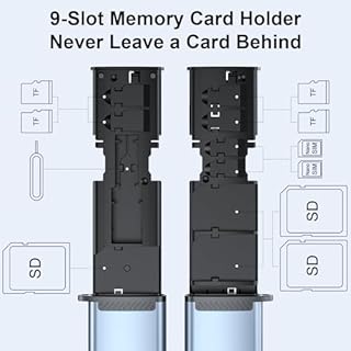 Lecteur de Carte Haute, 9-en-1 SD 4.0/TF/SIM Lecteur & Support USB 3.1 Type-C Adaptateur Boîtier en Aluminium avec 3X SD + 4X TF + 2X SIM pour Appareils Photo, Smartphones, Drones et Caméras d’Action