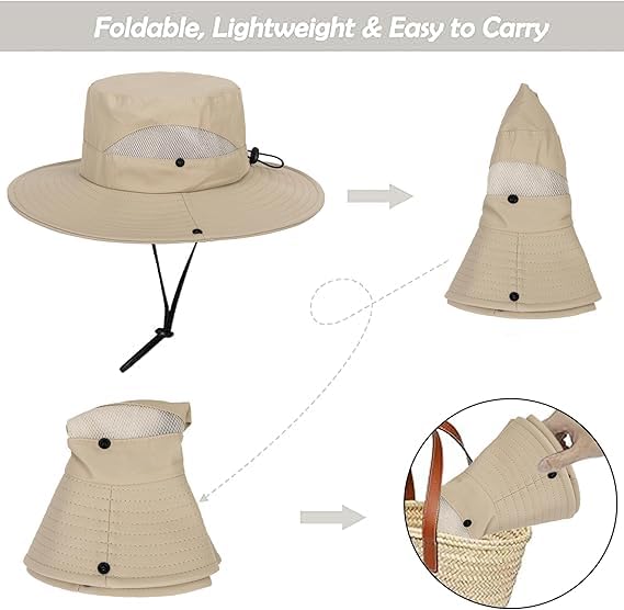 Kids-Summer-Sun-Hat - Wide-Brim UV-Protection Quick-Dry Beach-Bucket-Hat for Fishing Camping Travel (5-10 Years)2