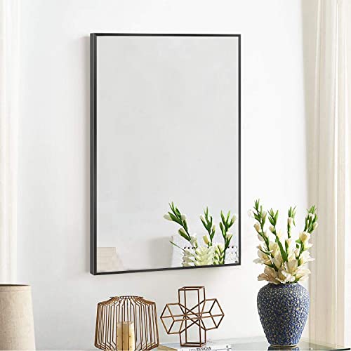 Image of NeuType 36 inchx24 inch Wall-Mounted Mirror Bathroom Mirror for Wall, Aluminum Alloy Frame Wall Mirror for Bedroom, Entryway, Living Room, Hanging or Leaning Against Wall, Black