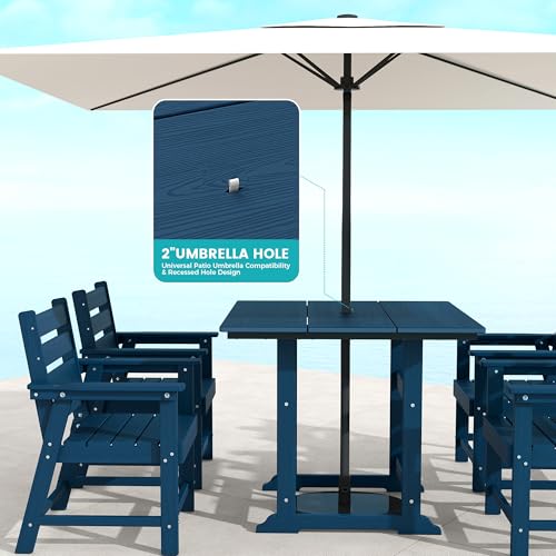 Image of 5 Piece Patio Dining Set, HDPE All-Weather Furniture with 4 Chairs & 1 Square Table, for Backyard, Garden, Navy Blue