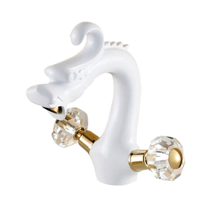 Mitigeur monotrou robinet de lavabo double poignée cristal blanc eau chaude et froide