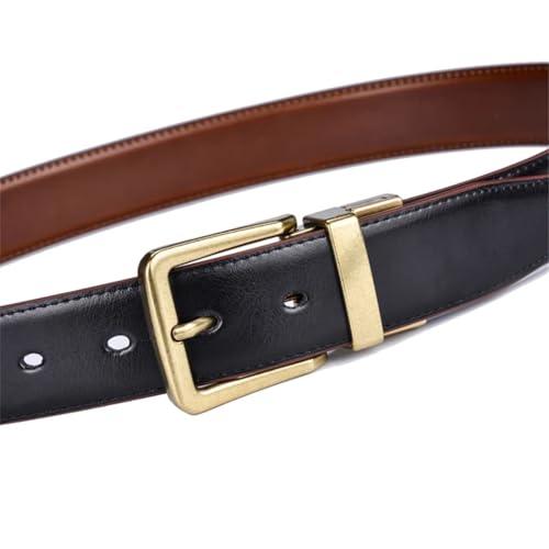 Men's Leather Reversible Belts Adjustable Antique Style Rotated Buckle Belt 2 In 14