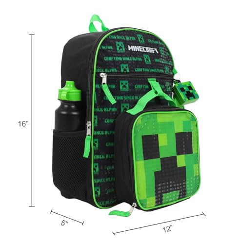 BIOWORLD Boys' Minecraft Creeper Youth 5 Piece Backpack Set, Green, One Size3