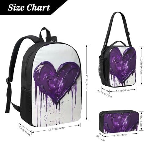 Sac à dos imprimé d'amour violet noir collège avec trousse à crayons - 4