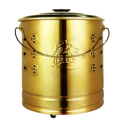 NIGOE焼却炉 家庭用 ドラム缶焼却炉 蓋とハンドル付き ステンレス インナータンク付 燃焼バケツ 紙、落ち葉、木のゴミを燃やすのに使用されるパターン付き 家庭用 大型 小型 (直径40.6CM 高さ42.5CM,ゴールデン)