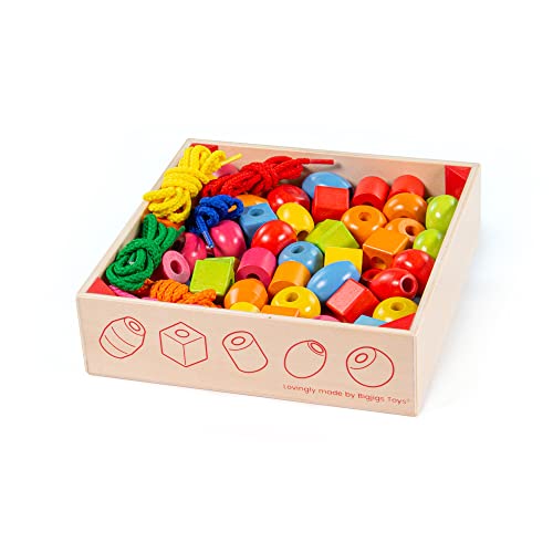 Bigjigs Toys Conne en Bois de Perles et Lacets - Fizer des Perles d'activité