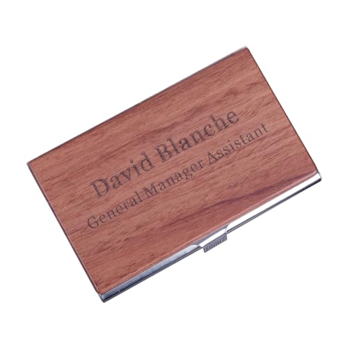 Asbanzerks Tarjetero de madera personalizado para tarjetas de visita de bolsillo de madera y acero inoxidable, cartera para tarjetas de visita para mujeres y hombres, Bubinga, personalizado