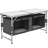 Outsunny 4ft Folding Camping Cupboard Kitchen, Height Adjustable Aluminium Camping Table with Storage, Lightweight Picnic Table for Outdoor Garden BBQ Party
