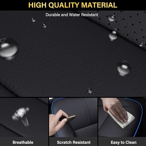 Image of Coverado Silverado Seat Covers Full Set, Faux Leather Car Seat Covers Fit for Chevy Silverado GMC Sierra 2007-2013 & 2019-2026 1500, 2020-2026 2500HD 3500HD Crew Double Extended Cab(Blueline)