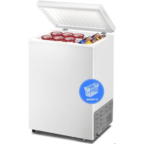 Image of Kismile 3.2 Cubic Feet Chest Freezer, Small Deep Freezer for Home, White | 2 Removable Basket, Adjustable Temperature, Free Standing Top open Door, Fits Kitchen /Office /Bar
