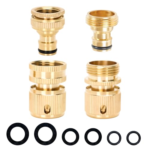 Expandable Hose Tap Connector Kit, Brass Outside Outdoor Tap Connector 3/4 Male Watering Nozzle Adapter & 3/4 Male Female Expanding Garden Hose Quick Connector for Flexible Hosepipe (Expandable kit)
