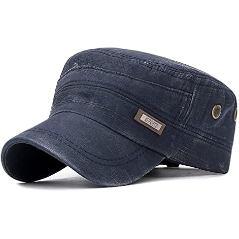 SDFRK® Men's Cotton Military Cap, Flat Military Cap, Classic Adjustable Cap, Military Cap, Men's Outdoor Sports, Hiking Hats, X#Navy, One size Cover