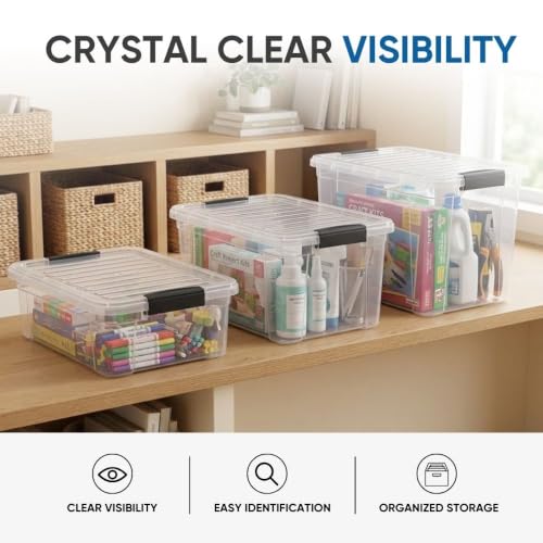 Image of Superio 13.7 Quart Clear Plastic Storage Bin with Lid, Stackable Organizer Box, BPA-Free Storage Container for Home, Garage, School & Office, 1 Pack