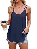 iChunhua Flowy Summer Tops for Women UK Long Strap Top Thin Ladies Tank Tops Size 12 Navy L