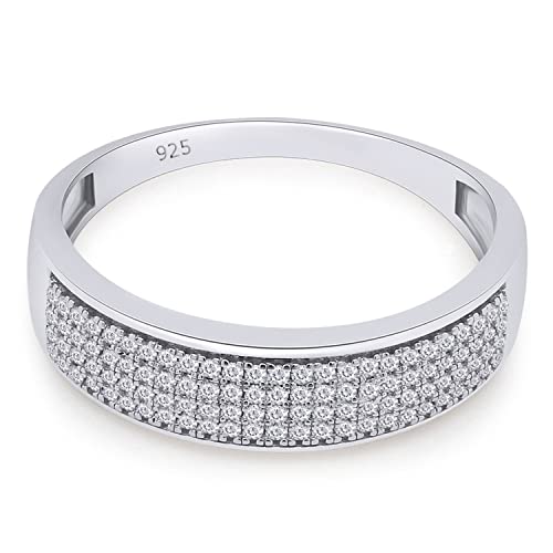 Savearth Diamonds 1/3 Carat Round Cut Lab Created Moissanite Diamond Men's Wedding Band Ring In 14K White Gold Plated 925 Sterling Silver Jewelry (G-H Color, Vvs1 Clarity, 0.33 Cttw) Size-10 #TOP2