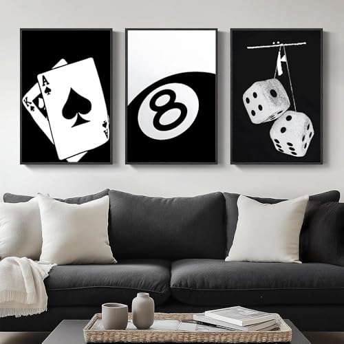 3 Affiche Abstraite Noir et Blanc 30X40CM Poster Boule de Billard 8 Poker Tableau Decoration Murale...