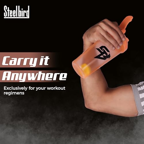 Image of Steelbird Super 700ml: High-Performance Gym Protein Shaker Bottle - Boost Your Workout! (Orange)