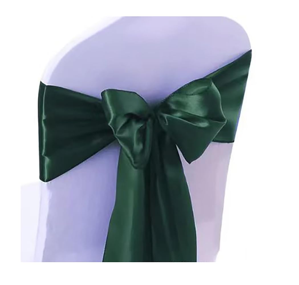 Yurosiay Satin Chair Bows 17 x 275 cm Wedding Decoration Chair Sash Bow Ties Satin Sashes Chair Bows for Wedding Banquet Birthday Party Hotel Home Dark Green Pack of 50
