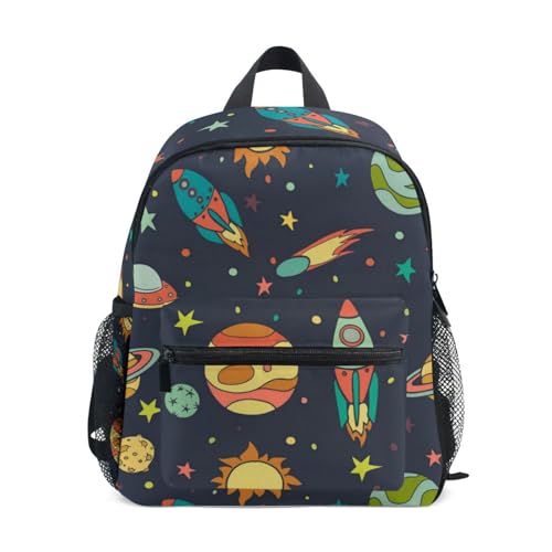 OREZI Cute Kids Back Pack Cartoon Universe Ufo Planet Rocket Todder Backpack Lightweight Preschool Kindergarten Book Bag Practical and Durable Daycare Bag for Travel,Toys