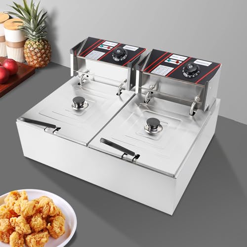 Friteuse Elektrische friteuse 12L 5000W dubbele gastro friteuse, temperatuurbereik 60-200 °C, roestvrijstalen friteuse met 2 friteuses en 2 roestvrijstalen manden, voor alle soorten gerechten - Afbeelding 5