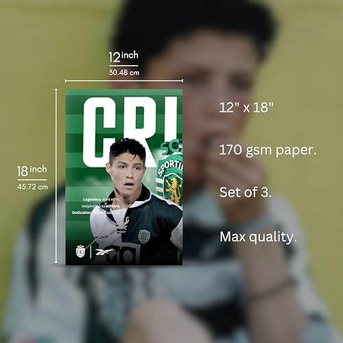 Image of Posternet Football Legend Inspired Sporting Lisbon Theme Wall Poster Set of 3 | 12 x 18 Inch Sports Wall Art for Bedroom, Gaming Room, Gym & Office | Premium 170 GSM Paper | Athlete Motivation Room Decor for Football Fans