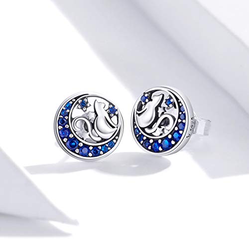 BISAER 925 Sterling Silver Stud Earrings Hypoallergenic Cute Animal Butterfly Cat Paw Flower Fairy Mermaid Earrings for Women Jewelry3