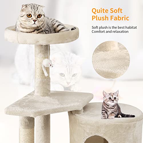 Image of BestPet | 36 inch Cat Tree Tower | Beige | Sturdy Multi-Level Cat Tree