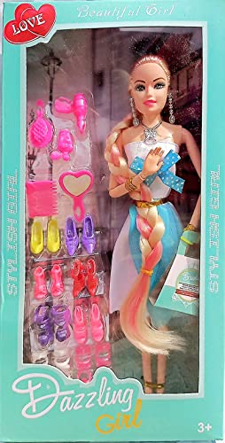 Image of CR18 COLLECTION Long Hair with Accessories Girls Look Durable Fashion Doll Hand & Legs Movable Doll Toy for Kids 25Cm (Color & Dress Maybe Very) [Age-3+] Pack of 2