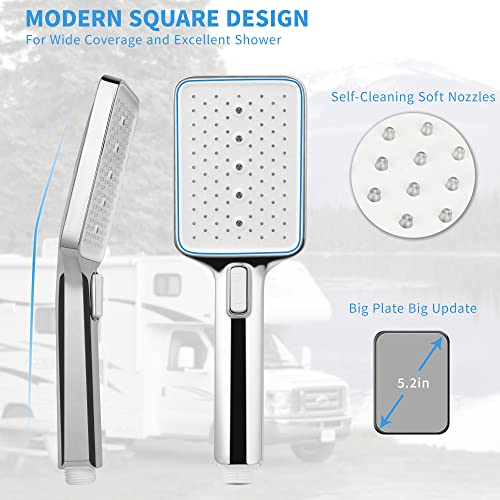 Rv Shower Head With Hose And On Off Switch, Water Saving And High Pressure Shower Head With Hose Guide Ring And Shower Holder For Rv, Camper, Van, Travel Trailer, Motorhome And Boat, Chrome #TOP1
