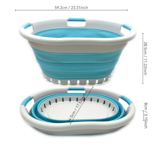 Image of SAMMART 36L (9.5 gallon) Collapsible 3 Handled Plastic Laundry Basket-Foldable Pop Up Storage Container /Organizer-Space Saving Basket (3 handled Oval, Grey /Bright Blue)