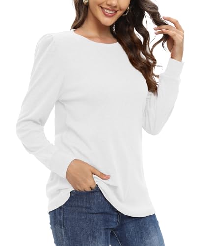 NILOUFO Women Long Sleeve T Shirts Casual Dressy Tops Fashion Trendy Blouses Tunics(White, X-Large)