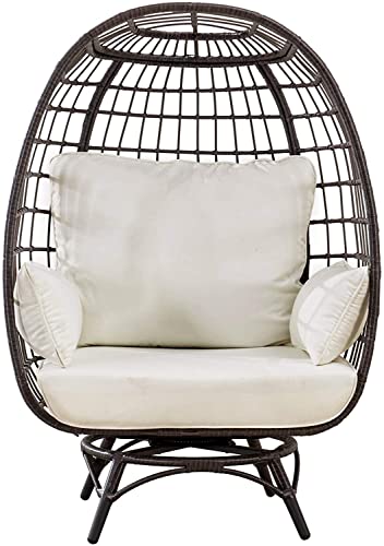 Sunjoy Cuddle Wicker Swivel Lounge, Oversized Indoor Outdoor Egg Chair With 4 Cushions For Patio, Backyard, Living Room, Brown #TOP4