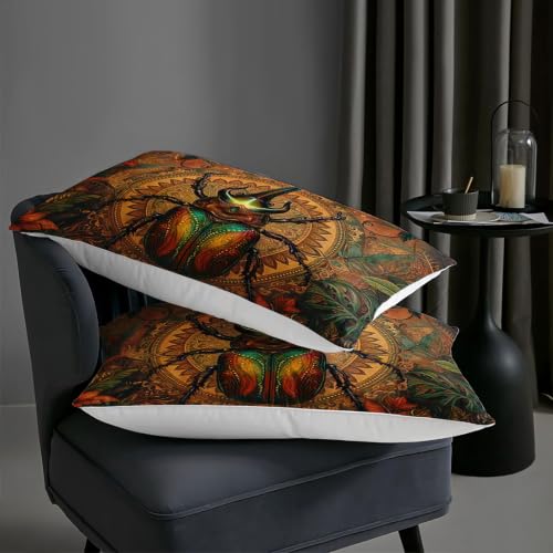 Image of AILONEN Full Comforter Set 3 Piece, Bronze Beetle Woodland 3D Printed Bedding with 2 Pillowcases, Soft Breathable Microfiber Vintage Decor for Guest Room