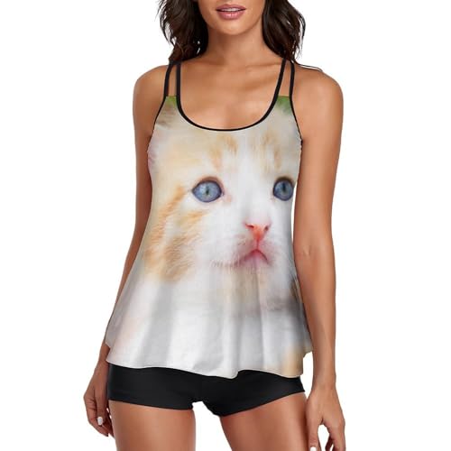 Tankini chaton mignon femme avec short de garçon et robe de plage idéale