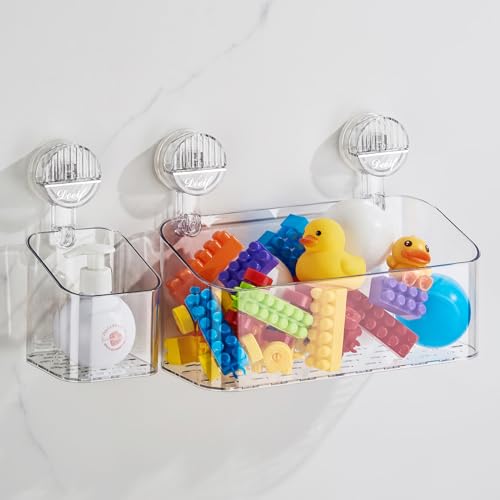 Image of DEEIF Clear Bath Toy Holder Organizer for Shower Toy Storage,Suction Cup Shower Caddy Organizer for Bathroom(Clear, 2 Pack)