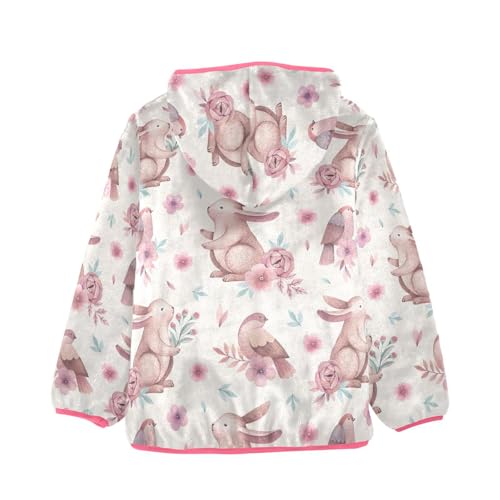 OTVEE Cute Pink Rabbit Flower Bunny Kids Hoodie Jacket Fall Spring Full Zip Warm Outwear Coat2