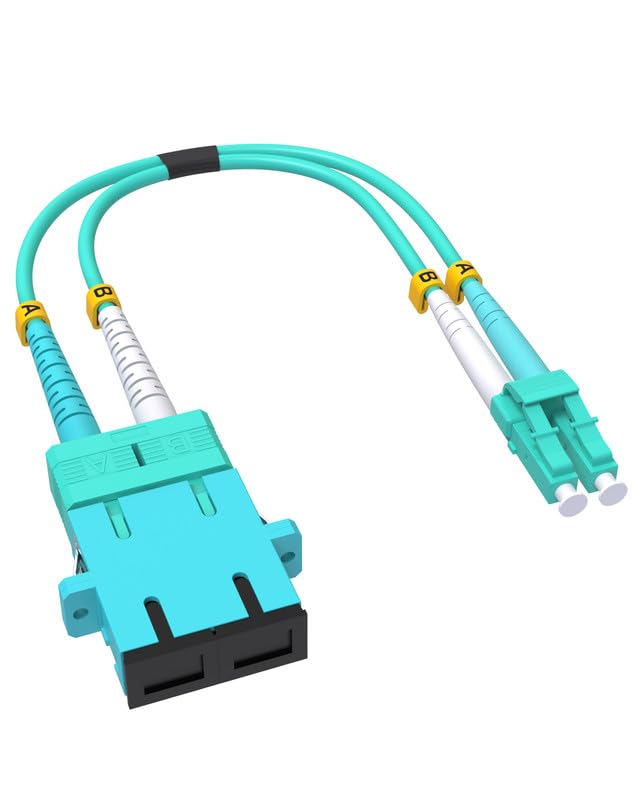 VANDESAIL Fiber Optic SC to LC Adapter Cable, Multimode Duplex 40GB OM4 OM3 lc Male to sc Female Hybrid Connector Converter Dongle for Networks 1 FT