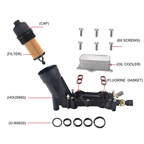 Engine Oil Cooler Filter Housing Adapter Compatible With 3.6L 2014-2017 Jeep Wrangler Dodge Charger Chrysler Town&Country W/Intake Manifold Gaskets Plenum Set, Oil Pressure Sensors 68105583Af #TOP3