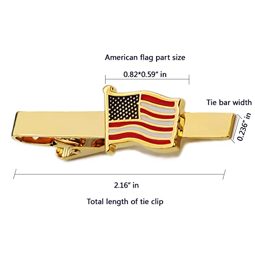 US Flag Tie Clip Clothing Accessories for Weddings, Business Meetings, Officers, Government Departments, Pilots, Soldiers, and Military Friends American Flag Tie Clip (Waves Gold)