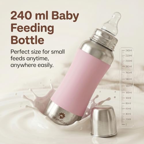 Image of StarAndDaisy Baby Milk Bottle for new Born /Infant /Toddler 240 ML SUS 304 Steel Baby Feeding Bottle for 0+ Months, BPA Free Leakproof, Anti Colic, Easy to Clean (Pink-240 ML)