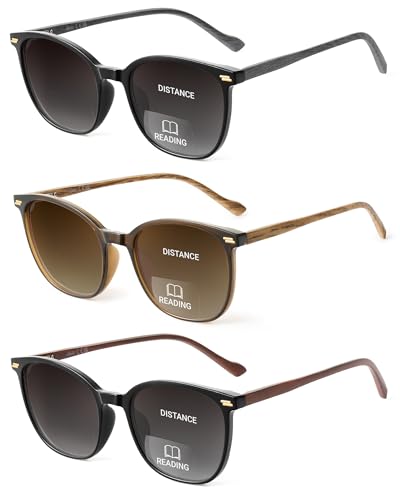 LADEESSE 3 Pack Bifocal Reading Sunglasses for Women & Men, UV400 Sun Readers Glasses Spring Hinge Outdoor Sunglasses +3.00