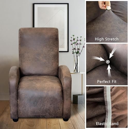 Image of molasofa Recliner Chair Cover Small Size - 4 Piece Leather Like Extra Small Recliner Chair Cover Stretch Recliner Slipcover for Lazy Boy Wide Recliner Chair Washable (Brown)